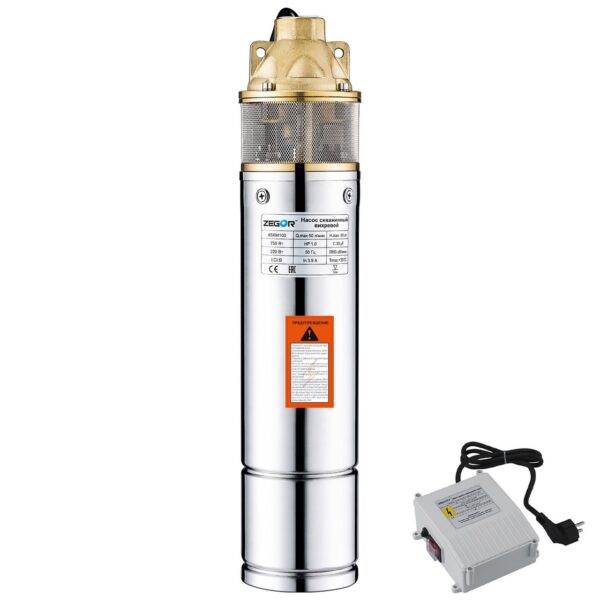 Погружной вихревой насос Zegor 0.75kw H58м Q2.9м?/г кабель 10м (4SKM100E)